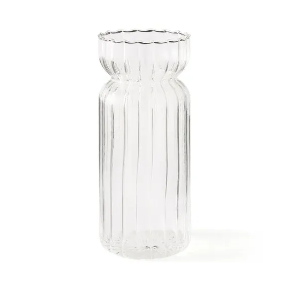 Single Waisted Ribbed Vase - Clear, Glass