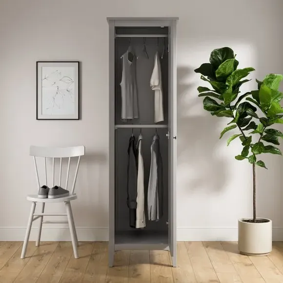 Single Wardrobe with Double Rail - Grey