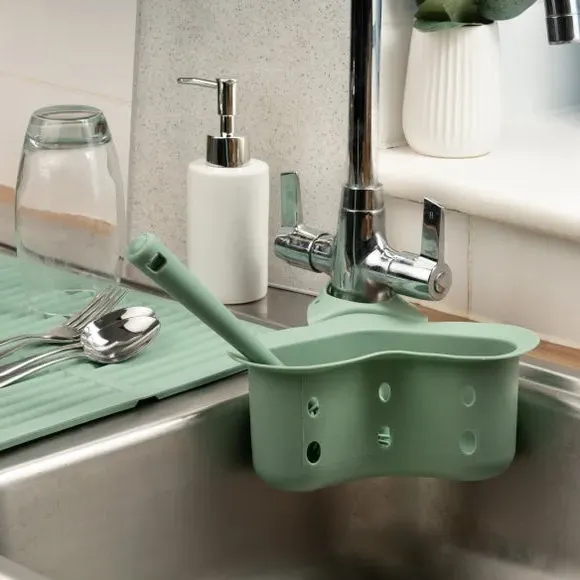 Sink Organiser with Clips - Green, Silicone image