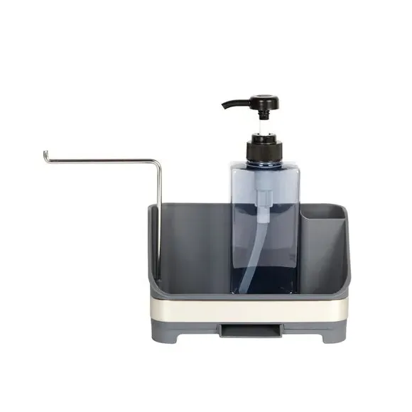 Sink Side Organiser with Dispenser - Grey, Plastic