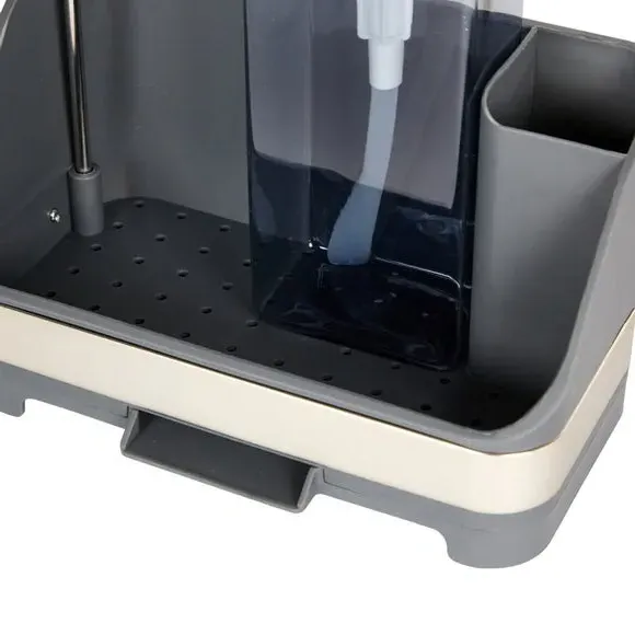 Sink Side Organiser with Dispenser - Grey, Plastic