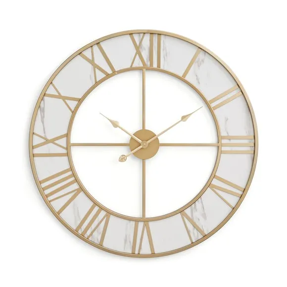 Skeleton Wall Clock - Gold, Marble Pattern