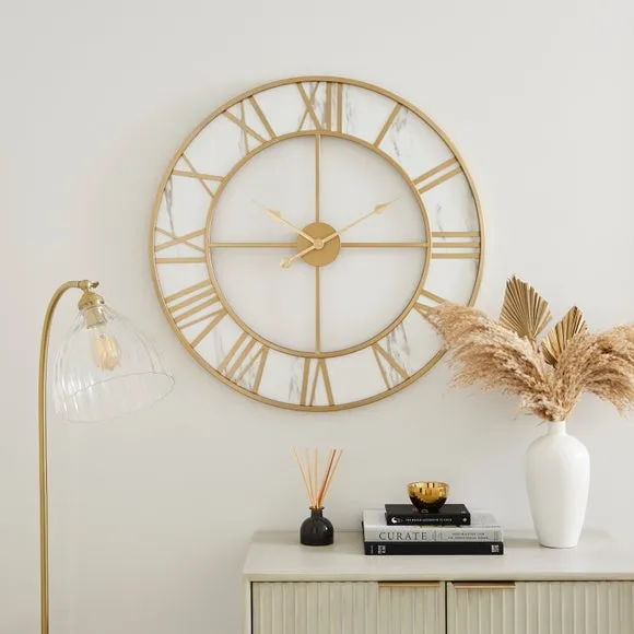 Skeleton Wall Clock - Gold, Marble Pattern image