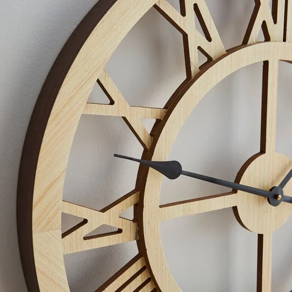 Skeleton Wall Clock - Wood Effect Finish