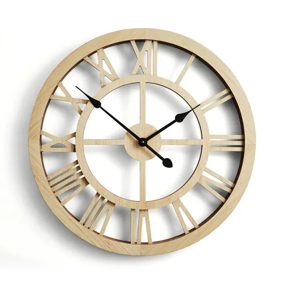 Skeleton Wall Clock - Wood Effect Finish