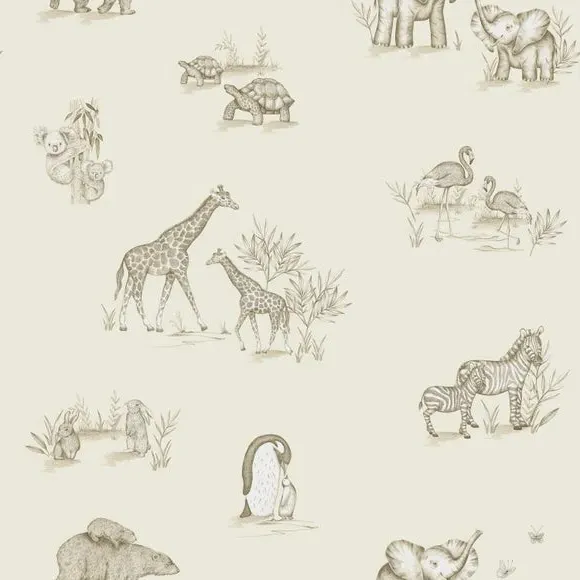 Sketched Animals Wallpaper - Natural