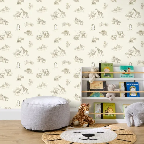 Sketched Animals Wallpaper - Natural