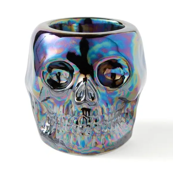 Skull Tealight Candle Holder - Silver, Ceramic