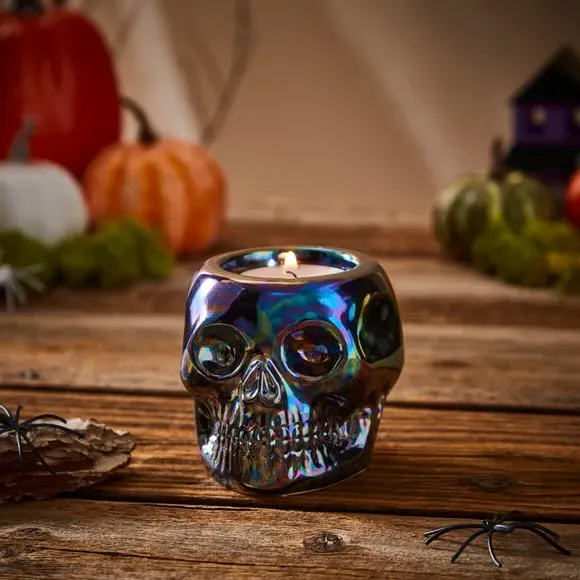 Skull Tealight Candle Holder - Silver, Ceramic image