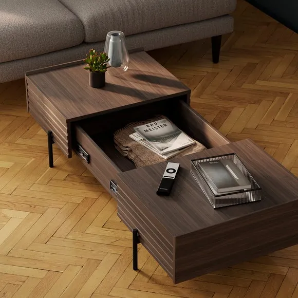 Sliding Coffee Table with Storage - Walnut