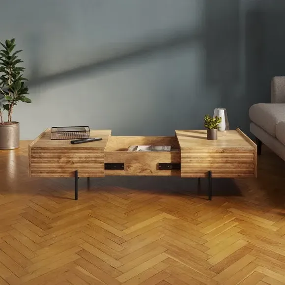 Sliding Coffee Table with Storage - Wood