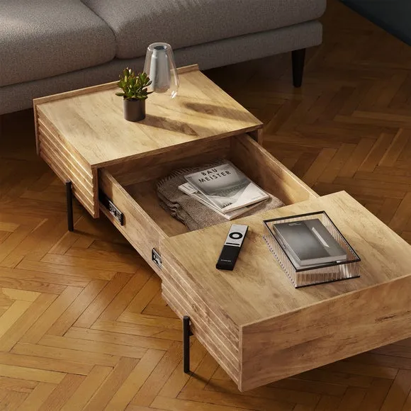 Sliding Coffee Table with Storage - Wood