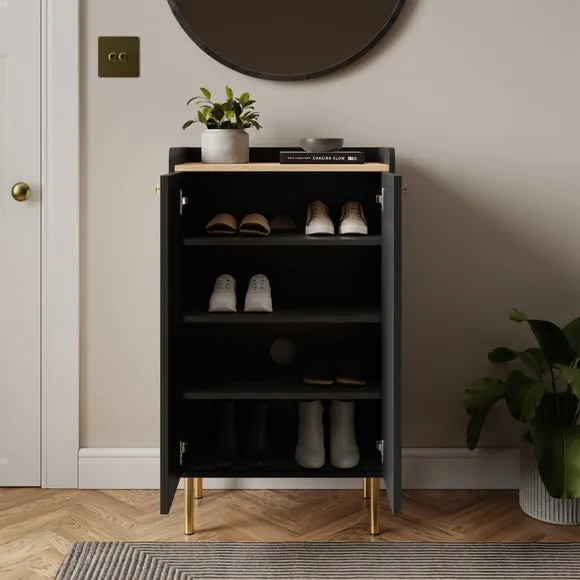 Slim Hallway Unit with Storage - Black, Oak