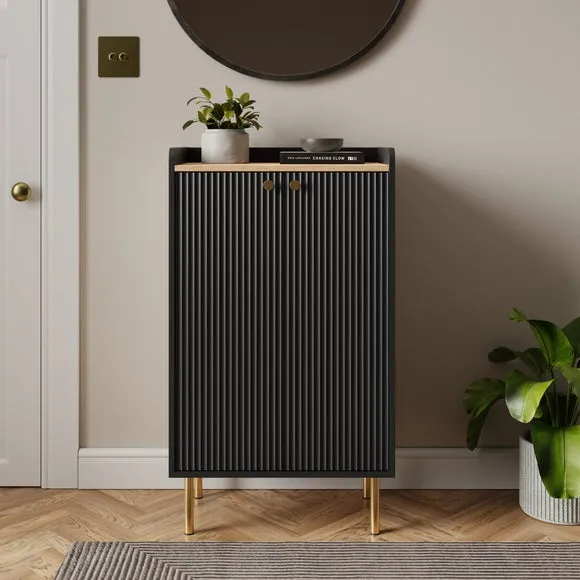 Slim Hallway Unit with Storage - Black, Oak image