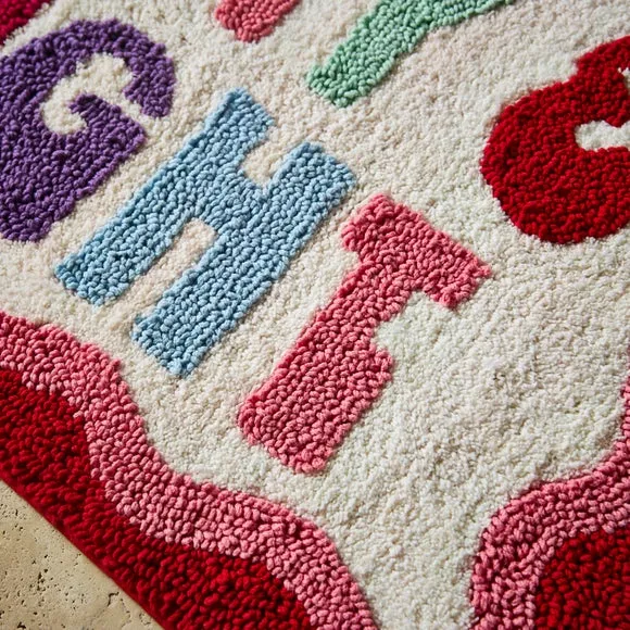 Slogan Bath Mat with Border - Multicolor, Cotton