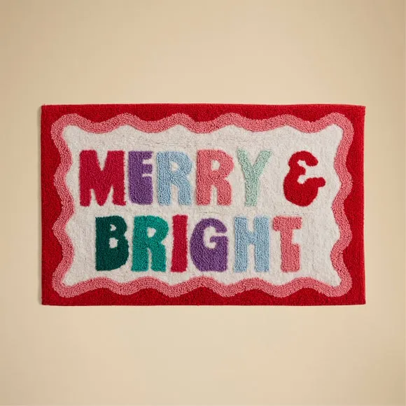 Slogan Bath Mat with Border - Multicolor, Cotton