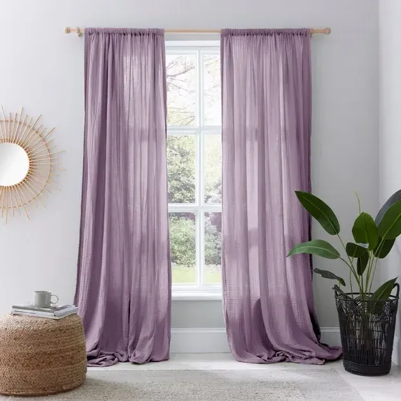 Slot Top Curtains - Mauve, Cotton Muslin