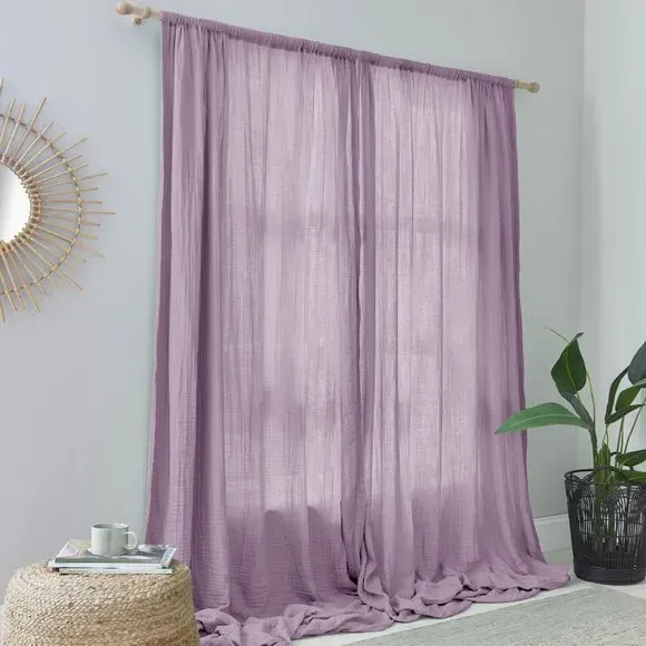 Slot Top Curtains - Mauve, Cotton Muslin