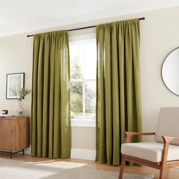 Slot Top Curtains - Olive, Linen