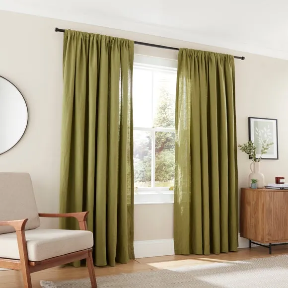 Slot Top Curtains - Olive, Linen