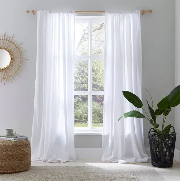 Slot Top Curtains - White, Cotton Muslin