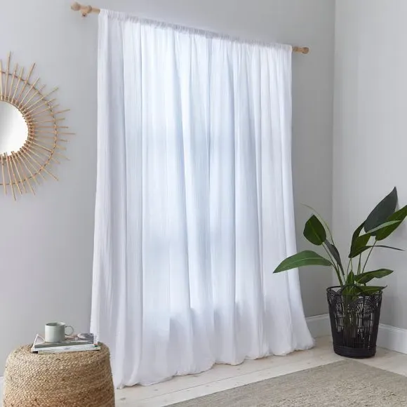 Slot Top Curtains - White, Cotton Muslin