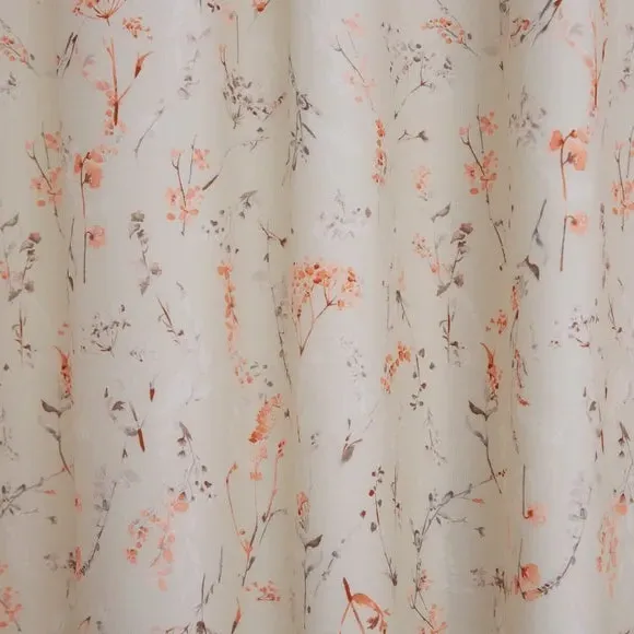 Slot Top Curtains with Floral Design - Natural, Cotton