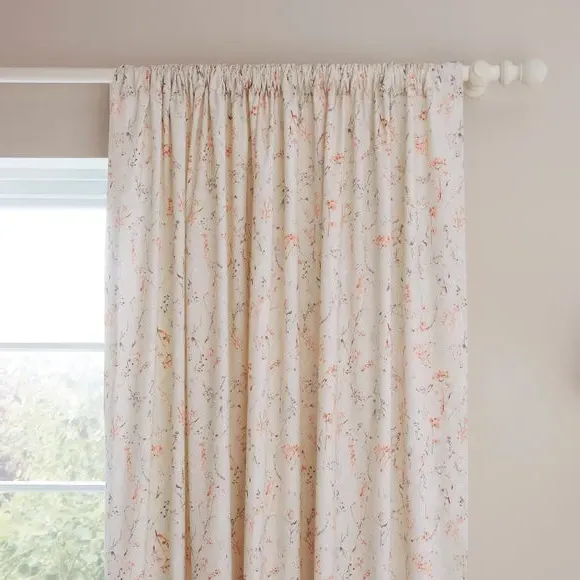 Slot Top Curtains with Floral Design - Natural, Cotton image