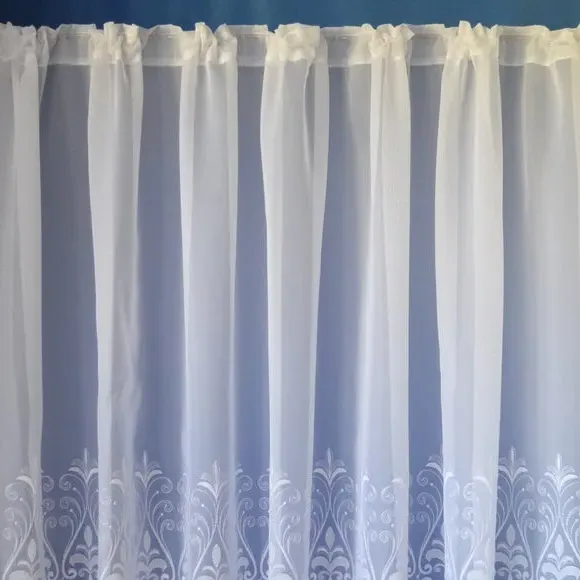 Slot Top Net Curtain Fabric - White, Voile