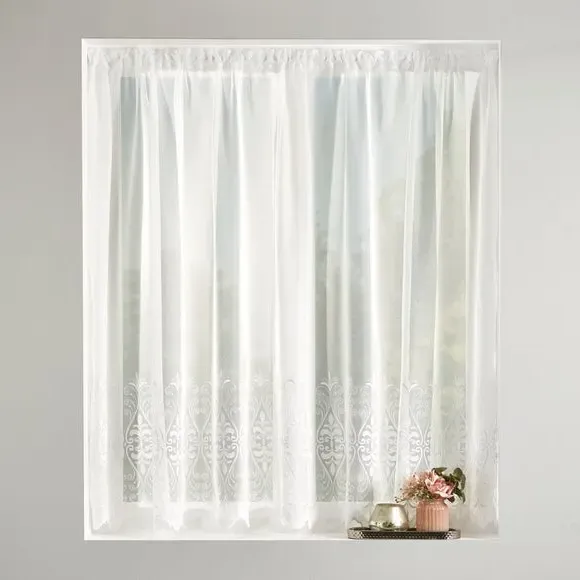 Slot Top Net Curtain Fabric - White, Voile image