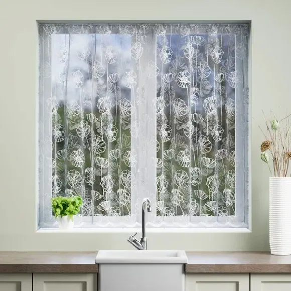 Slot Top Net Curtain - White, Lace image