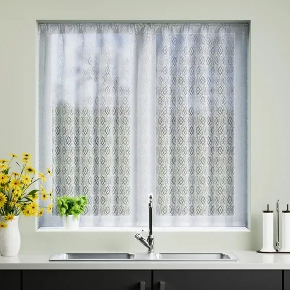 Slot Top Net Curtain - White, Lace image