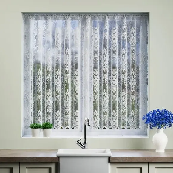 Slot Top Net Curtain - White, Lace image