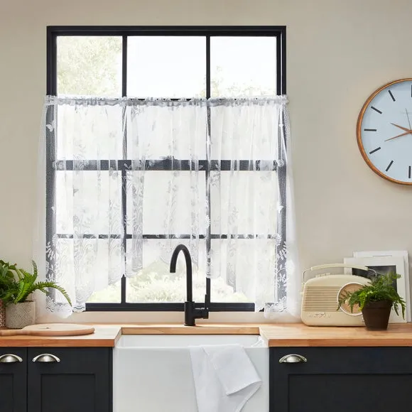 Slot Top Net Curtain - White, Lace