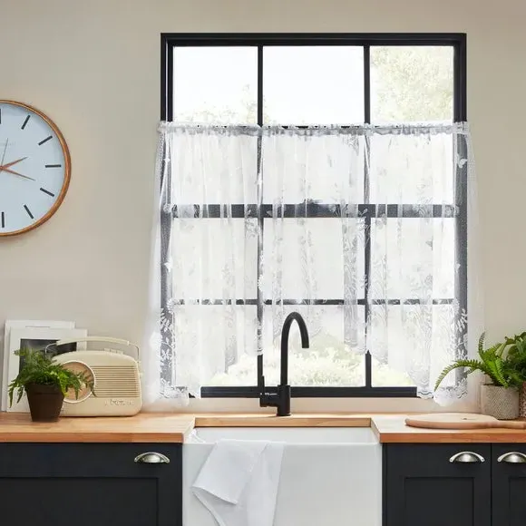 Slot Top Net Curtain - White, Lace image
