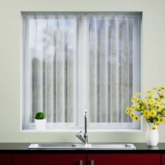 Slot Top Net Curtain - White, Lace