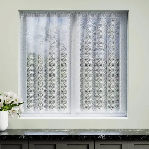 Slot Top Net Curtain with Scallop Edge - White image