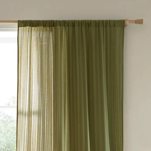 Slot Top Voile Curtain - Olive, Cotton