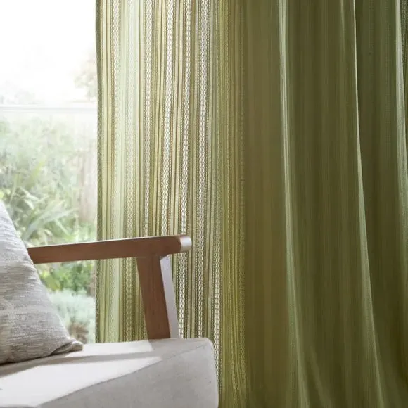 Slot Top Voile Curtain - Olive, Cotton