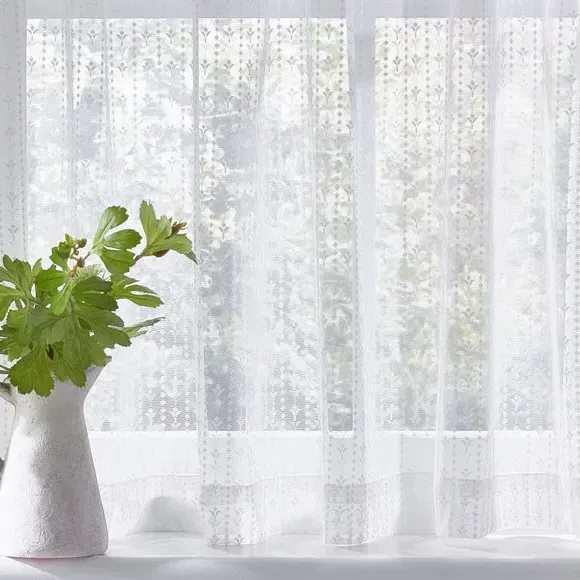 Slot Top Voile Curtain - White, Polyester