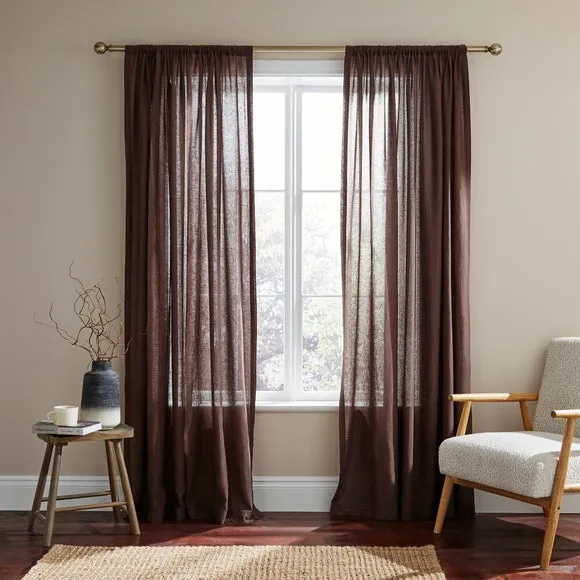 Slot Top Voile Curtains - Bitter Chocolate, Cotton