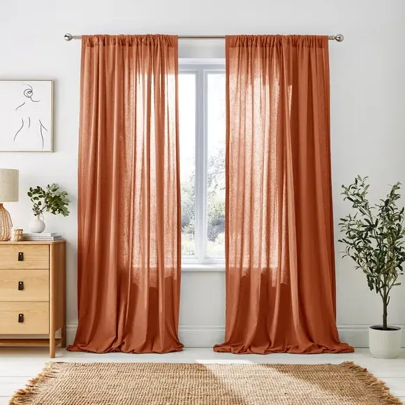 Slot Top Voile Curtains - Butterscotch, Cotton