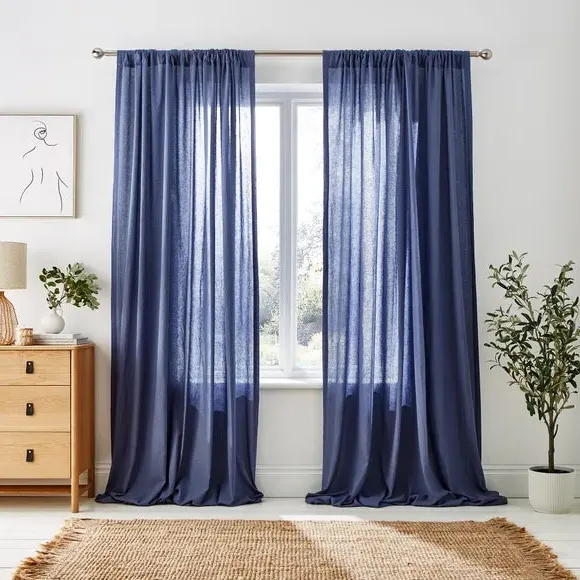 Slot Top Voile Curtains - Folkstone Blue, Cotton