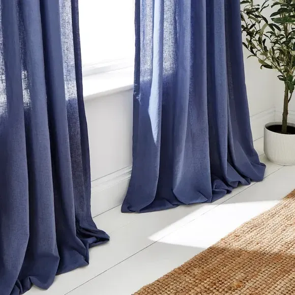 Slot Top Voile Curtains - Folkstone Blue, Cotton