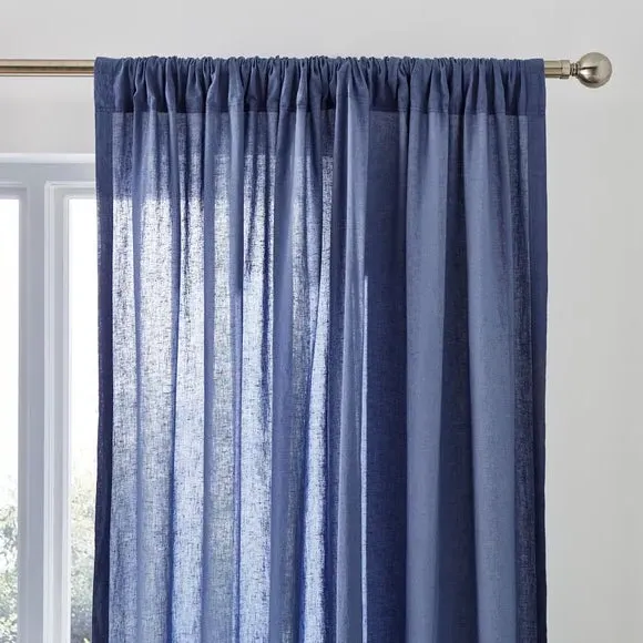 Slot Top Voile Curtains - Folkstone Blue, Cotton