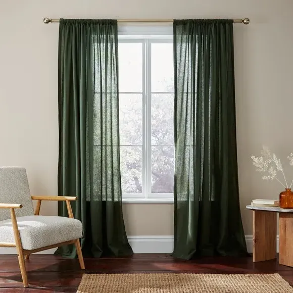 Slot Top Voile Curtains - Pine Green, Cotton