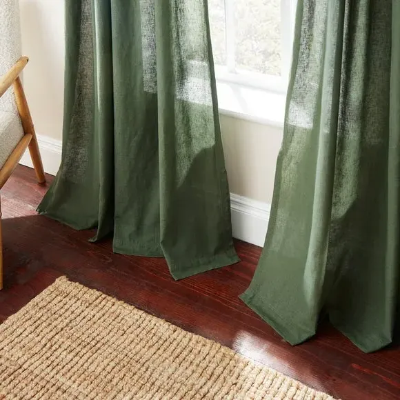 Slot Top Voile Curtains - Pine Green, Cotton