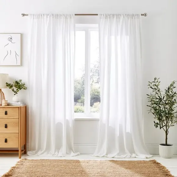 Slot Top Voile Curtains - White, Cotton Linen