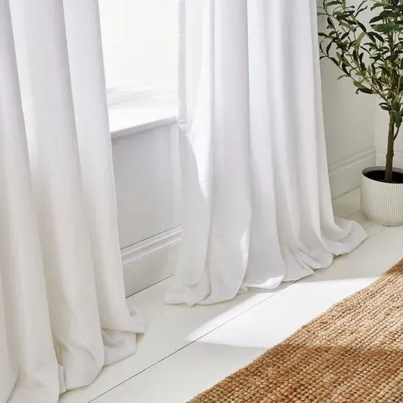 Slot Top Voile Curtains - White, Cotton Linen