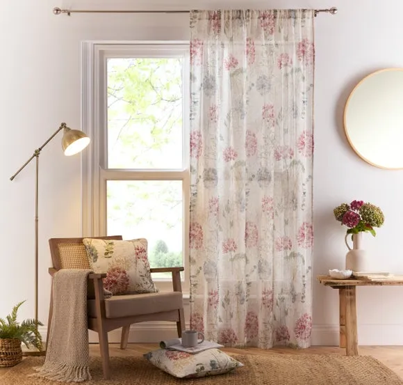 Slot Top Voile Panel Floral - Natural, Linen
